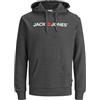 JACK & JONES - Felpa da Uomo con Cappuccio e Logo, Grigio (Dark Grey Melange/Reg Fit - Me)., XL