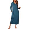 Leversic Camicia da Notte Donna Manica Lunga Camice da Notte Cotone Vestito da Notte Invernale con Tasche Pigiama Tinta Unita Azzurro M