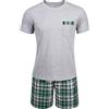 Winovia Pigiama corto da uomo, in cotone, a maniche corte, biancheria da notte con pantaloni a quadri e tasca sul petto, tuta estiva da uomo, regalo, grigio., M