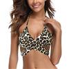 SHEKINI Costumi Donna Halter Push Up Bikini Top Bikini Imbottito Regolabile Croce Straps Costume da Bagno Donna (S, Leopardato-Top)