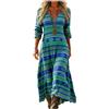 Mfhmom Vestito Donna Estivo Lungo Casual Elegante Abito Boho Chic Manica a Tre Quarti Scollo a V Vintage per Mare Vacanza Serata Invitata Matrimonio Svasato Traspirante Comodo