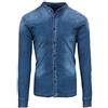 Evoga Camicia di Jeans Uomo Denim Casual con Collo alla Coreana Slim Fit (IT, Testo, XL, Regular, Regular, Blu Scuro)