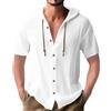 PRIVIMIX Camicia da Uomo Manica Corta con Cappuccio Collo Spiaggia Bottoni Lino Cotone Regolare Shirt Camicie Estive Bianco 3XL