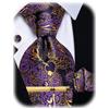 YourTies Cravatte di seta da uomo, motivo scozzese, motivo cachemire, con motivo floreale, gemelli quadrati e fermacravatta, set di fermacravatta per feste, Viola oro floreale, Taglia unica