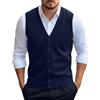 MANBOZIXi Gilet Cardigan da Uomo con Scollo a V e Bottoni in Misto Lana, Blu Scuro M