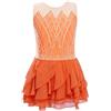 Oyolan Vestito Pattinaggio Artistico Ragazza Bambino Leotard Ginnastica Body Danza Strass Senza Maniche Costume Spettacolo 5-14 Anni, B arancione., 13-14 Anni