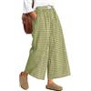 Neer Pantaloni Gonna da Donna a Quadretti Gingham Culotte Ampie e Fluide Vita Elasticizzata Modello Palazzo Casual con Tasche(XL,Quadrati Verde Erba e Bianchi)