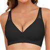 Xnova Donna Reggiseno Senza Ferretto Morbido Imbottito Push Up Reggiseni Senza Cuciture Minimizer Traspirante Bralette con Scollo a V Coppa Piena, Nero, S