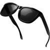 KANASTAL Occhiali da Sole Uomo Neri Scuri Polarizzati Donna UV400 Quadrati Vintage Classici Alla Moda Retro Scuro Black Sunglasses per Spiaggia Viaggio -Nero Lucidi