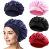 PAEFIU 4 cappi in seta per dormire, cappa morbida satinata in seta per capelli, da donna, traspirante, nero, vinaccia, rosa, blu navy, Durchmesser: ca. 31 cm
