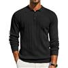 COOFANDY Maglione da Uomo con Colletto Polo Intrecciato a Righe Verticali Maniche Lunghe Pullover Casual Invernale Basic Nero S