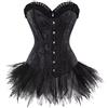 jutrisujo corsetto donna gonna abito set corset bustino sexy top pizzo corsetti gotica lingerie burlesque Halloween Nero S