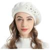 ZLYC Berretto Francese da Donna, Reversibile, Tinta Unita, Mosaico, in Cashmere, Caldo, per Ragazze, Fiori Ricamati Bianco, Taglia Unica