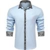 Allthemen Camicia da Uomo Elegante Maniche Lunghe Shirts con Bottoni Risvolto Casual Formal Tops per Matrimonio e Festa Blu Grigio XL