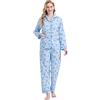 GLOBAL Pigiama Donna 100% Cotone Pigiami Due Pezzi da Donna Camicia da Notte Maniche Lunghe e Pantaloni Sleepwear con Bottoni per Tutte Le Stagioni Fiore Blu M