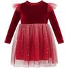 MK MATT KEELY Vestito Natale Bambina 2-7 Anni Vestito Principessa Long Sleeves Abito Velluto da tutù,Rosso,6 Anni