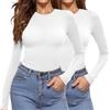 Aottori Maglia Donna Set Manica Lunga Cotone Magliette Termico Scollo Rotondo Sottogiacca Slim Fit Elasticizzato Top Intimo Autunno Invernale Bianco+Bianco XL