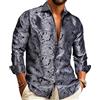 Barry.Wang Camicie da uomo in seta paisley a maniche lunghe con bottoni grandi e alti giù camicia moda tempo libero matrimonio festa ballo, Nero e bianco, XL