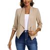MISS MOLY Giacca Donna Elegante con Manica 3/4, Giacca Casual Open Front con Tasche per Ufficio e Lavoro, Blazer Chic per Donna