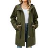 Tuopuda Giubbotto Leggero Donna con Cappuccio Cappotto Lungo con Vita Regolabile Parka Giacca a vento Idrorepellente per la Primavera Autunno(Verde militare,S)