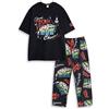 Disney Pigiama da Uomo Toy Story Aliens Nero a Maniche Corte e Gambe Lunghe | Pigiama con Stampa retrò Cosmic Cheese | Comodo Pigiama da Notte | Merchandising