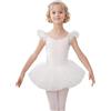 HIPPOSEUS Ragazza Vestito da Balletto Tutu Body Danza Bambina Classica Balletto Abito Manica Corta,Y-04WDM-Bianco,4-5anni