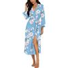 PrinStory Accappatoio E Kimono Lungo Donna,Manica A 3/4 Scollo A V Vestaglia con Cintura,Comodo E Leggero Accappatoio Regali per Donne (Kapok Azzurro, XXL)