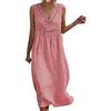 Generico Vestiti in Lino Donna Abiti Taglie Forti Estivi Donna Scollo a V Senza Maniche Lungo Abito Comodo Casual Vestiti Lunghi Donne Mare Vestito Cotone Leggero Elegante Curvy Prendisole Da Spiaggia Dress