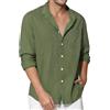 Enlision Camicia Lino Uomo Manica Lunga Estiva Cotone Henley Shirts Collo Coreana con Bottoni Tinta Unita Elegante Casual da Spiaggia S-4XL