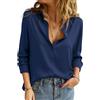 PASUDA Camicia Donna Elegante in Raso Camicetta con Bottoni Casual Maniche Lunghe Blusa Scollo a V Camicette Affari da Lavoro Tops Leggero Traspirante Shirts Moda Ampia Magliette(Blu Navy,XXL)