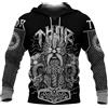 MYZTTZR Thor Hammer Hoodie,XXL, Vichingo 3D Unisex Felpa con Cappuccio per Uomo Nordico Tatuaggio novità retrò Manica Lunga Pullover Autunno Donna Felpa
