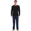 GLOBAL Pigiama Uomo Flanella Cotone Lungo Pigiami Pezzi Girocollo Invernale Abbigliamento da Notte Traspirante Confortevole e Caldo T-Shirt Nero, Pantaloni Griglia Blu/Nero M
