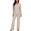 Atxnn Pigiama Donna Pigiami Invernale da Donna Set Pigiama in Maglia-Two Piece-Camicia con Scollo a V, Pantaloni Casual a Gamba Dritta con Tasche S-XXL