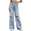 generic Y2k Pantaloni Cargo Vintage Pantaloni larghi da donna a vita alta Pantaloni larghi in denim a gamba larga Pantaloni dritti strappati Casual Streetwear a vita alta Trekking Walking Jeans, Blu, XL