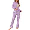 Demegimi Pigiama Donna Cotone Invernale Due Pezzi Manica Lunga con Stampa Gufo Collo Rotondo Morbido e Caldo Loungewear per Casa e Notte