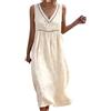 Generico Vestiti in Lino Donna Abiti Taglie Forti Estivi Donna Scollo a V Senza Maniche Lungo Abito Comodo Casual Vestiti Lunghi Donne Mare Vestito Cotone Leggero Elegante Curvy Prendisole Da Spiaggia Dress
