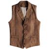 AeoTeokey - Gilet da uomo in tweed a spina di pesce western, in stile slim fit, in lana, Marrone, XL