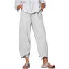 heekpek Pantaloni Donna Estivi Cotone Lino Leggeri Comodi Pantalone Casual Donna Larghi Tinta Unita Pantaloni Spiaggia 9/10 Lunghezza, Bianco Sporco, XL