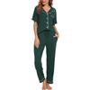 Lovasy Pigiama Donna Estivo Set Cotone Camicia con Bottoni Comodo Pantaloni Lunghi Manica Corta Aperto Davanti Lungo,Grigio, S