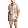 Heersan Pigiami Due Pezzi da Uomo Pigiama Raso con Bottoni Set Pigiama Top a Maniche Corte con Tasche e Pantaloncini Pigiama Uomo Corto Estivo Classic