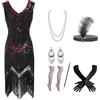 Generic Vestito CharIeston Donna Anni '20 con Perline Paillettes e Frange Abito Vintage Elegante Stile Grande Gatby Costume Flapper per CarnevaIe Halloween Feste a Tema Ballo in Maschera con (Brick Red, S)
