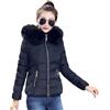 ANUFER Donna Moda Piumino Trapuntato vestibilità Slim Inverno Cappotto Corto con Cappuccio in Pelliccia Sintetica SD5A1012 Nero L