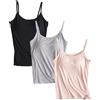 Jamron Donna 3 Pezzi Basic Canotta con Reggiseno Incorporato Canottiere Imbottita Regolabile con Spalla Stretta Nero + Grigio + Nudo M