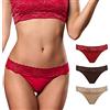 FOCENZA Set 3 Pezzi Perizoma Donna in Microfibra con Fascia in Pizzo, Intimo Donna Seducente Senza Cuciture in Vari Colori, Made in Italy (Rosso-Cioccolato-Nudo, L-XL)