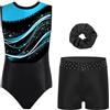 Aislor Ragazze Ginnastica Leotards Body Danza Balletto Senza Manica Bodysuit Monopezzo Sportivo con Pantaloncini e Fascia Strass Abito da Pattinaggio Artistico Azzurro 7-8 anni