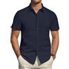 J.VER Camicie da uomo a maniche corte elasticizzate con scudo antimacchia casual abbottonate camicie formali tinta unita, Blu navy, M