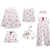 Jamron Donna 7PCS Raso Set Pigiama Primavera Estate Autunno Top & Pantaloni Indumenti da Notte SN07655 Bianco Fragola L