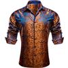 Barry.Wang Camicie da uomo in seta di lusso Paisley grande e alta camicia a maniche lunghe Business festa di nozze rosso nero S-3XL, Blu e oro., L