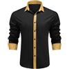 Allthemen Camicia da Uomo Elegante Maniche Lunghe Shirts con Bottoni Risvolto Casual Formal Tops per Matrimonio e Festa Nero Giallo XL