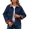 HOTIAN Giacche corte da donna con colletto alto e polsini in velluto a coste, in stile casual, a maniche lunghe, con bottoni e tasche, blu navy, S